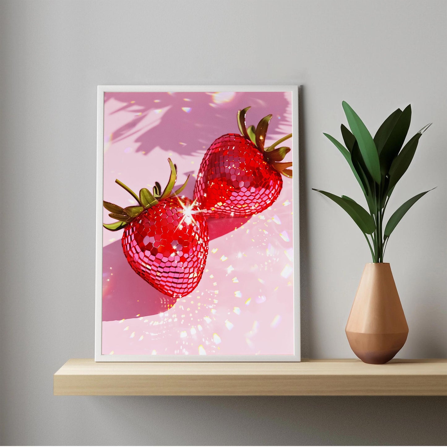 Pink Disco Strawberries Art Print, Glam Dorm Room Decor
