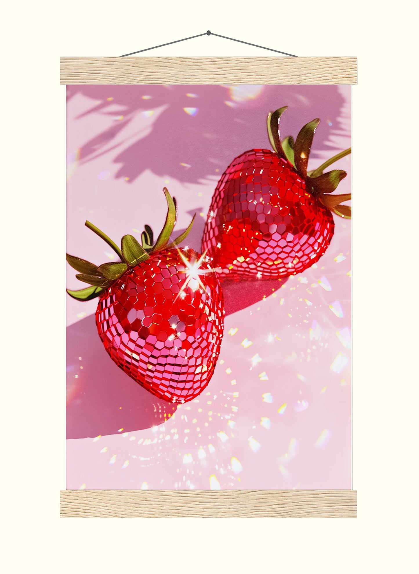 Pink Disco Strawberries Art Print, Glam Dorm Room Decor