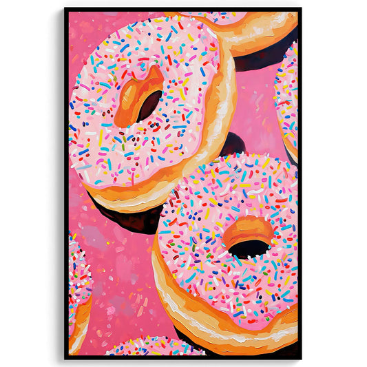 Pink Donuts Art Print, Retro Kitchen Foodie Decor