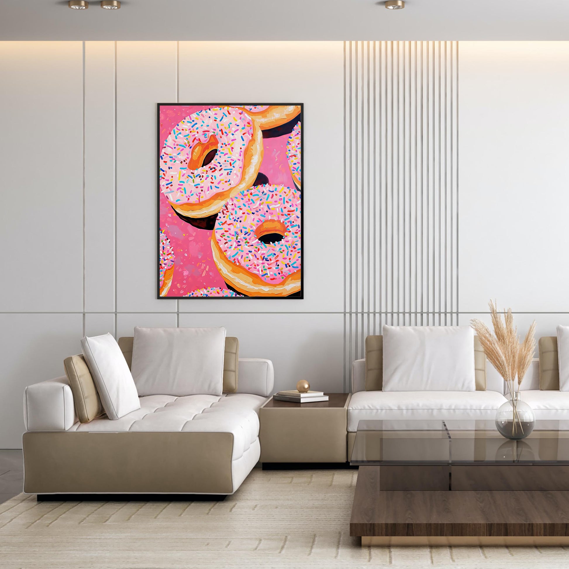 Pink Donuts Art Print, Retro Kitchen Foodie Decor