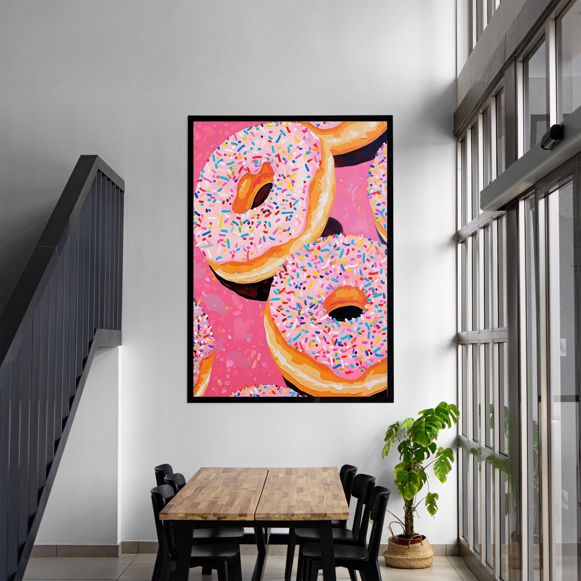 Pink Donuts Art Print, Retro Kitchen Foodie Decor