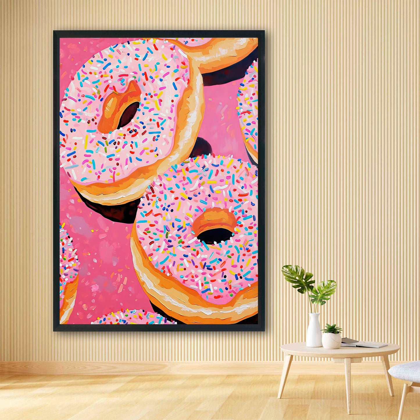 Pink Donuts Art Print, Retro Kitchen Foodie Decor