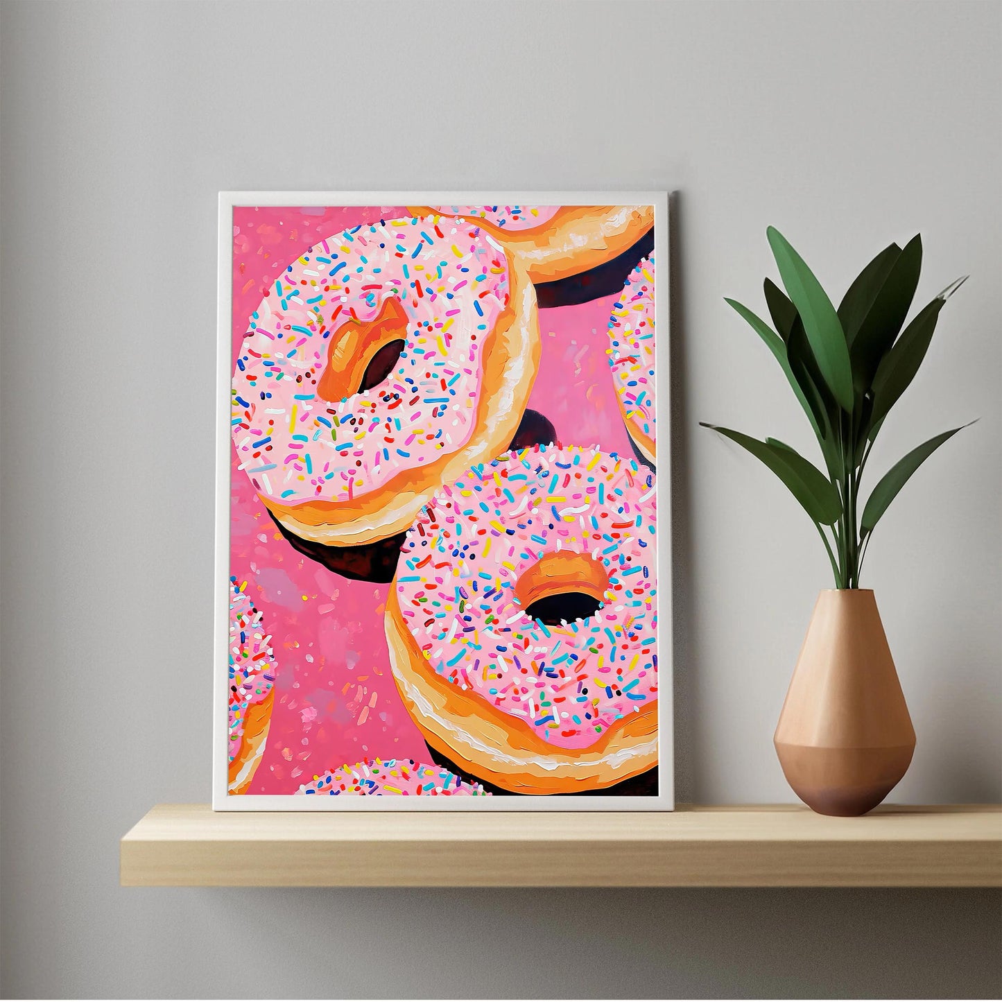 Pink Donuts Art Print, Retro Kitchen Foodie Decor