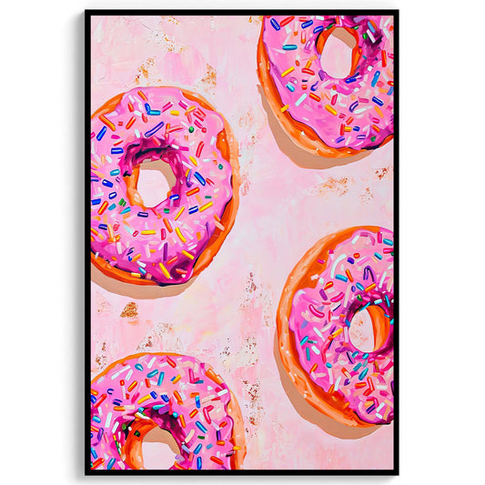 Pink Donuts Art Print, Retro Kitchen Foodie Poster