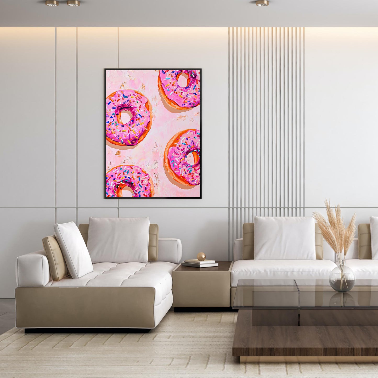 Pink Donuts Art Print, Retro Kitchen Foodie Poster