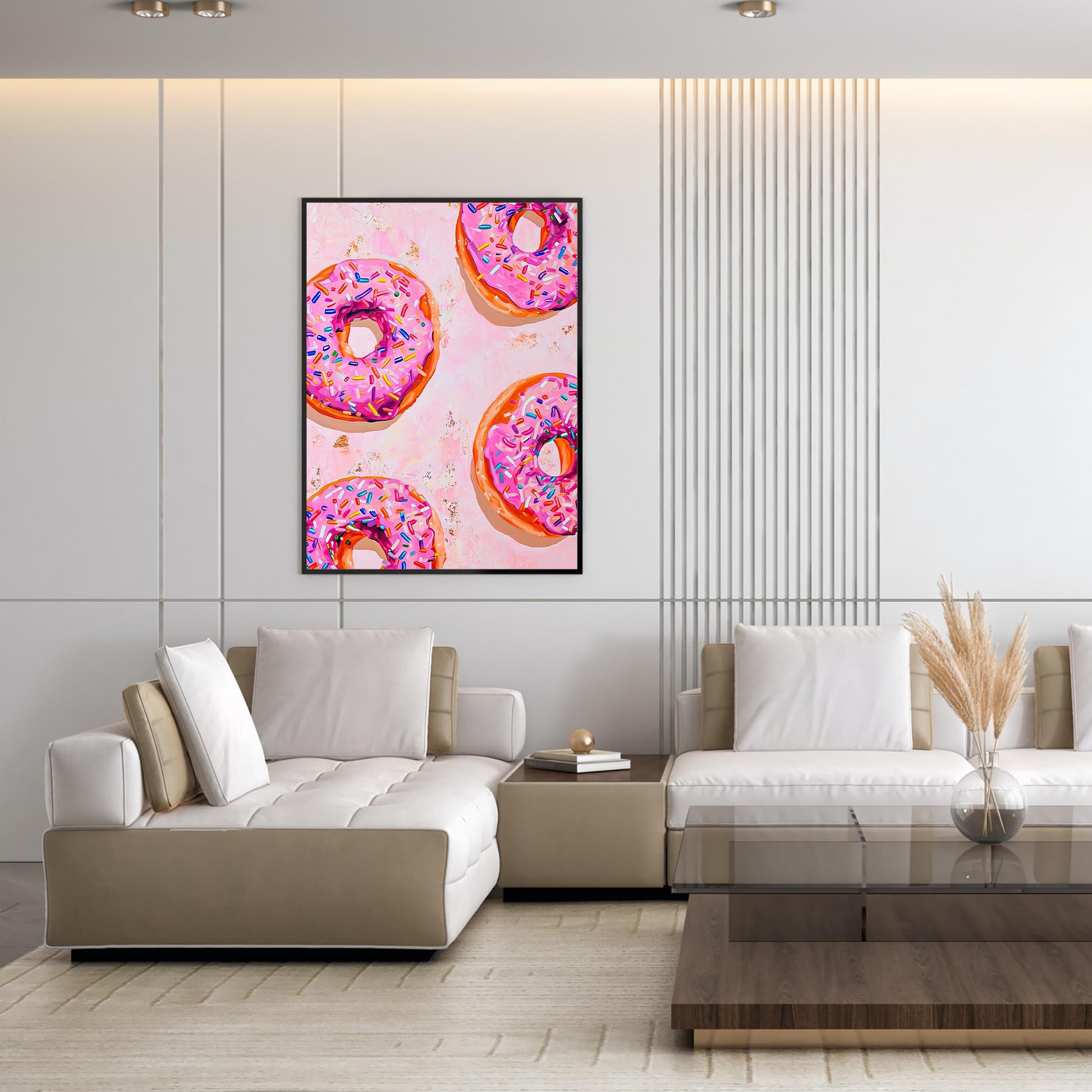 Pink Donuts Art Print, Retro Kitchen Foodie Poster