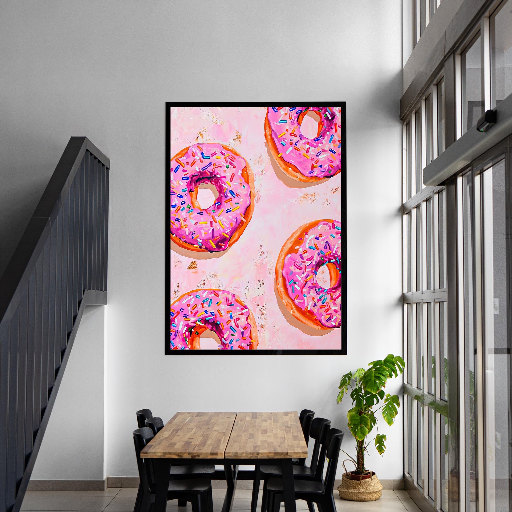 Pink Donuts Art Print, Retro Kitchen Foodie Poster