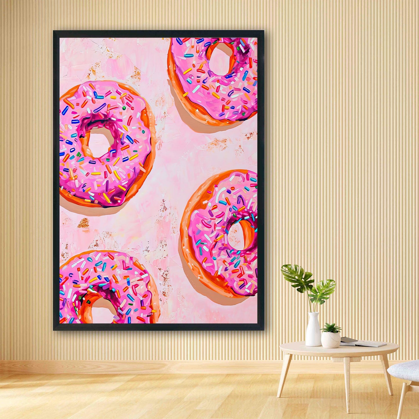 Pink Donuts Art Print, Retro Kitchen Foodie Poster