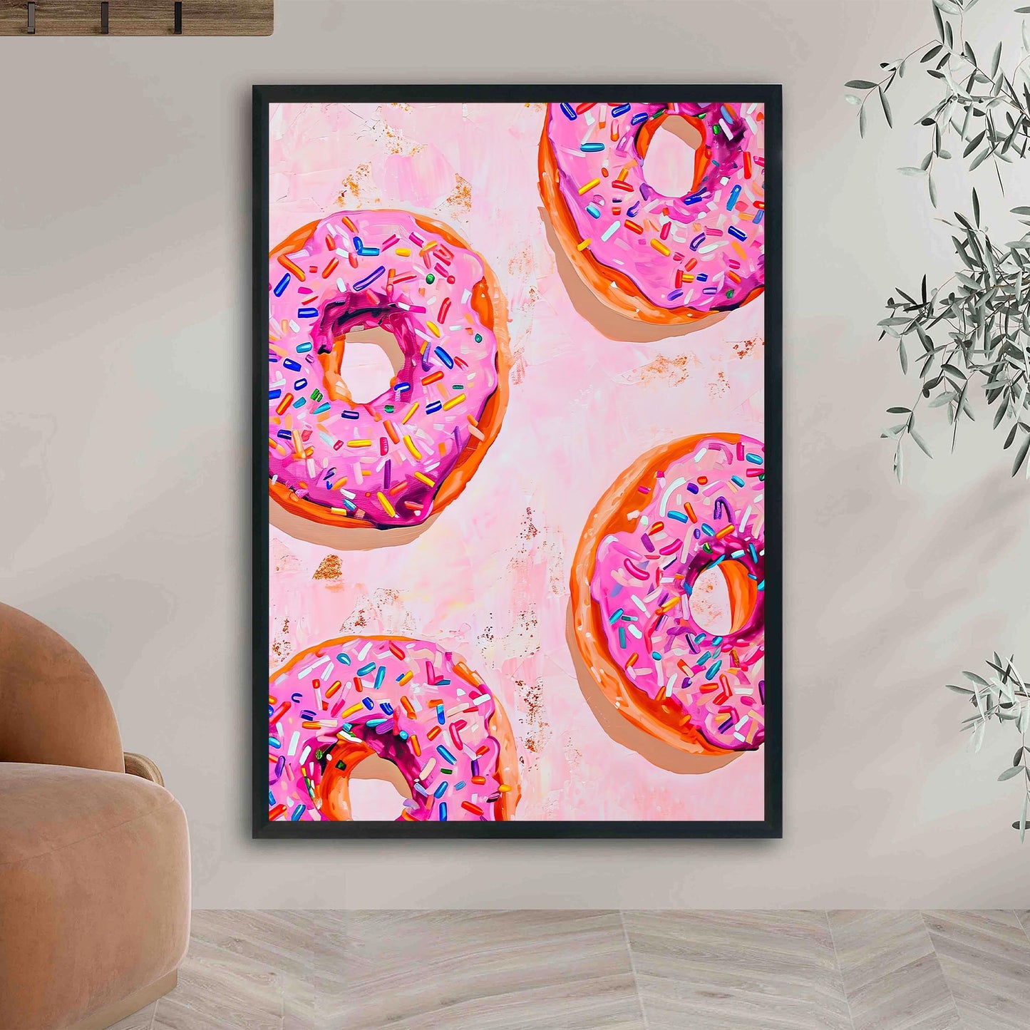 Pink Donuts Art Print, Retro Kitchen Foodie Poster
