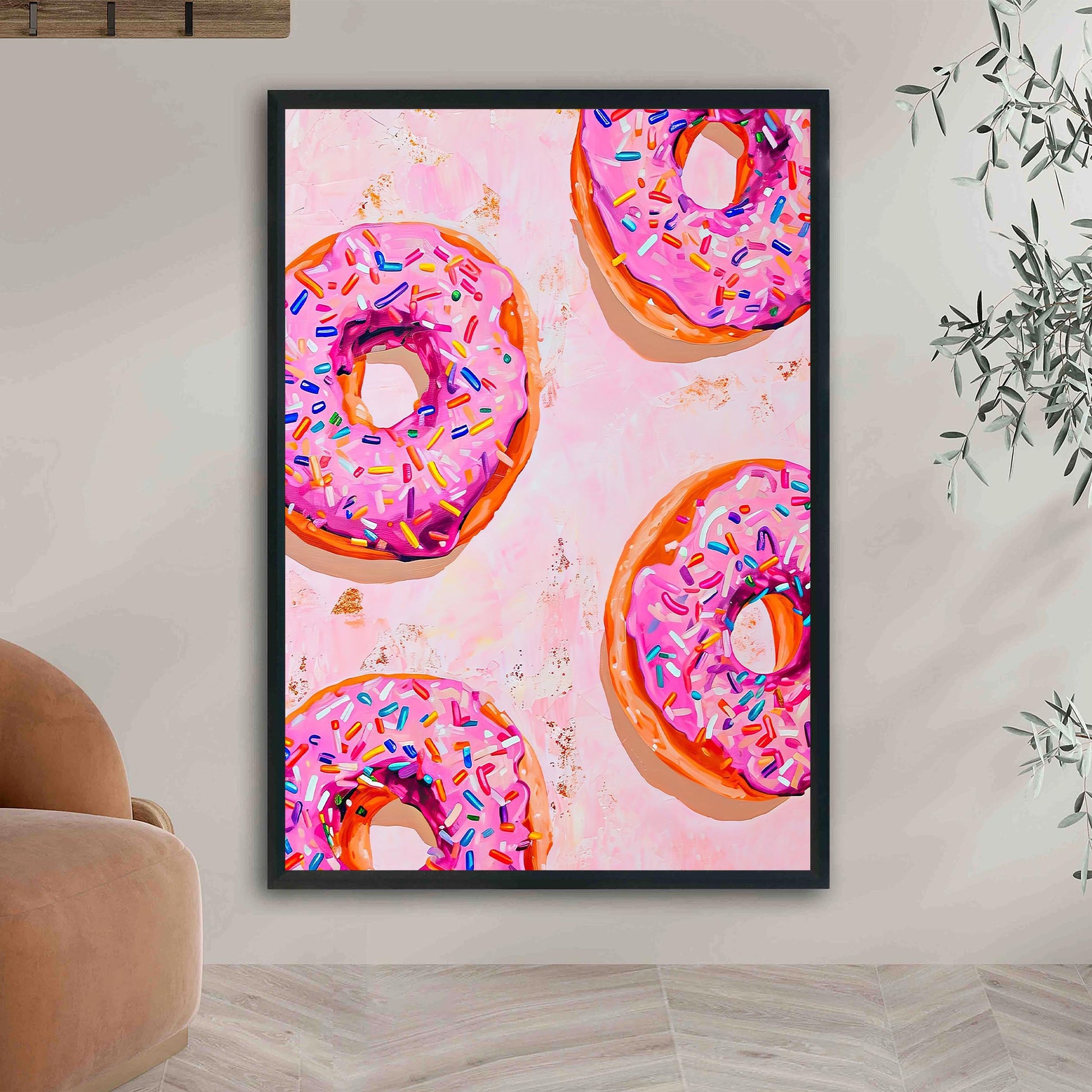 Pink Donuts Art Print, Retro Kitchen Foodie Poster