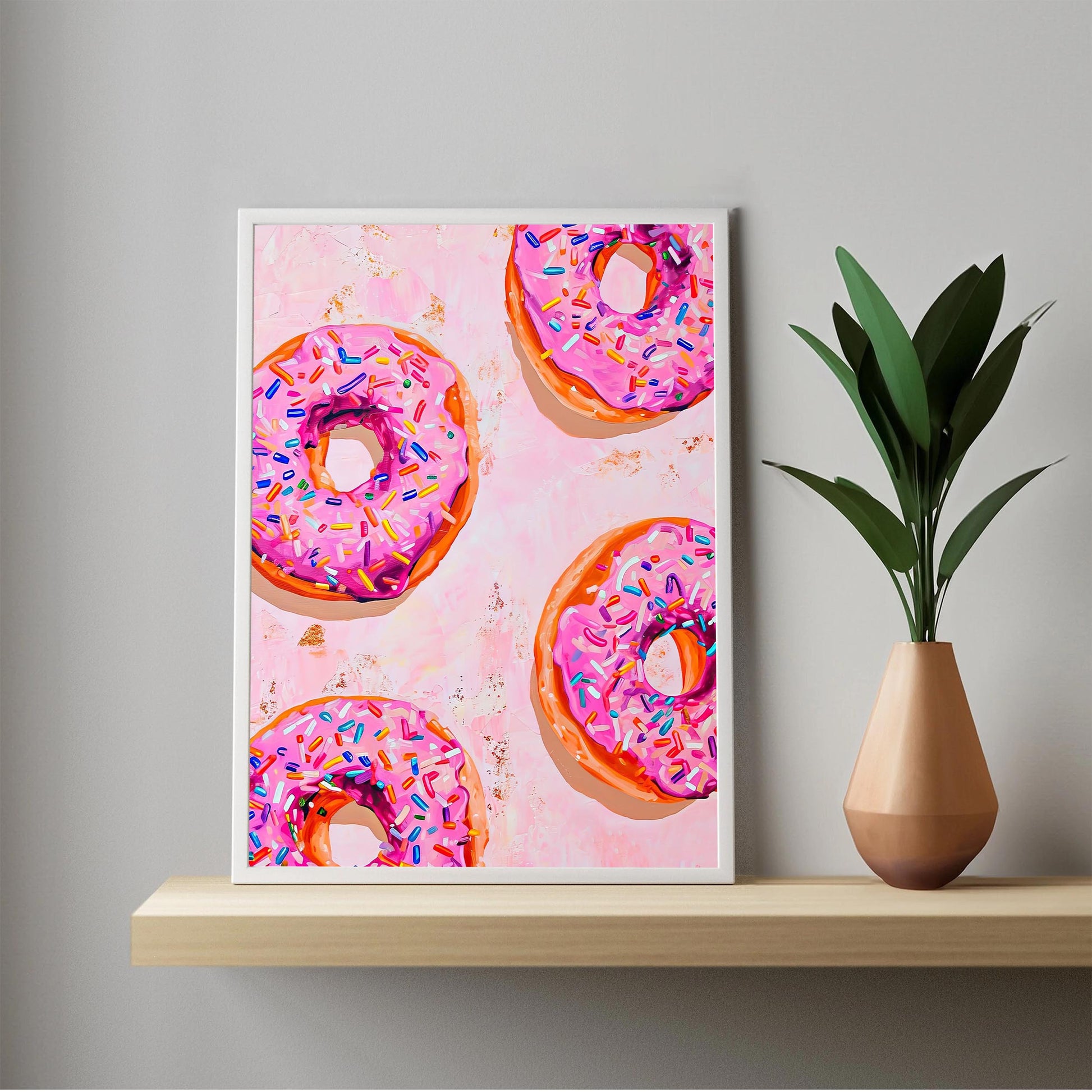 Pink Donuts Art Print, Retro Kitchen Foodie Poster