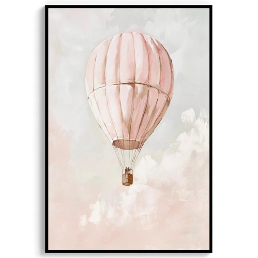 Pink Hot Air Balloon Art Print, Vintage Nursery Decor