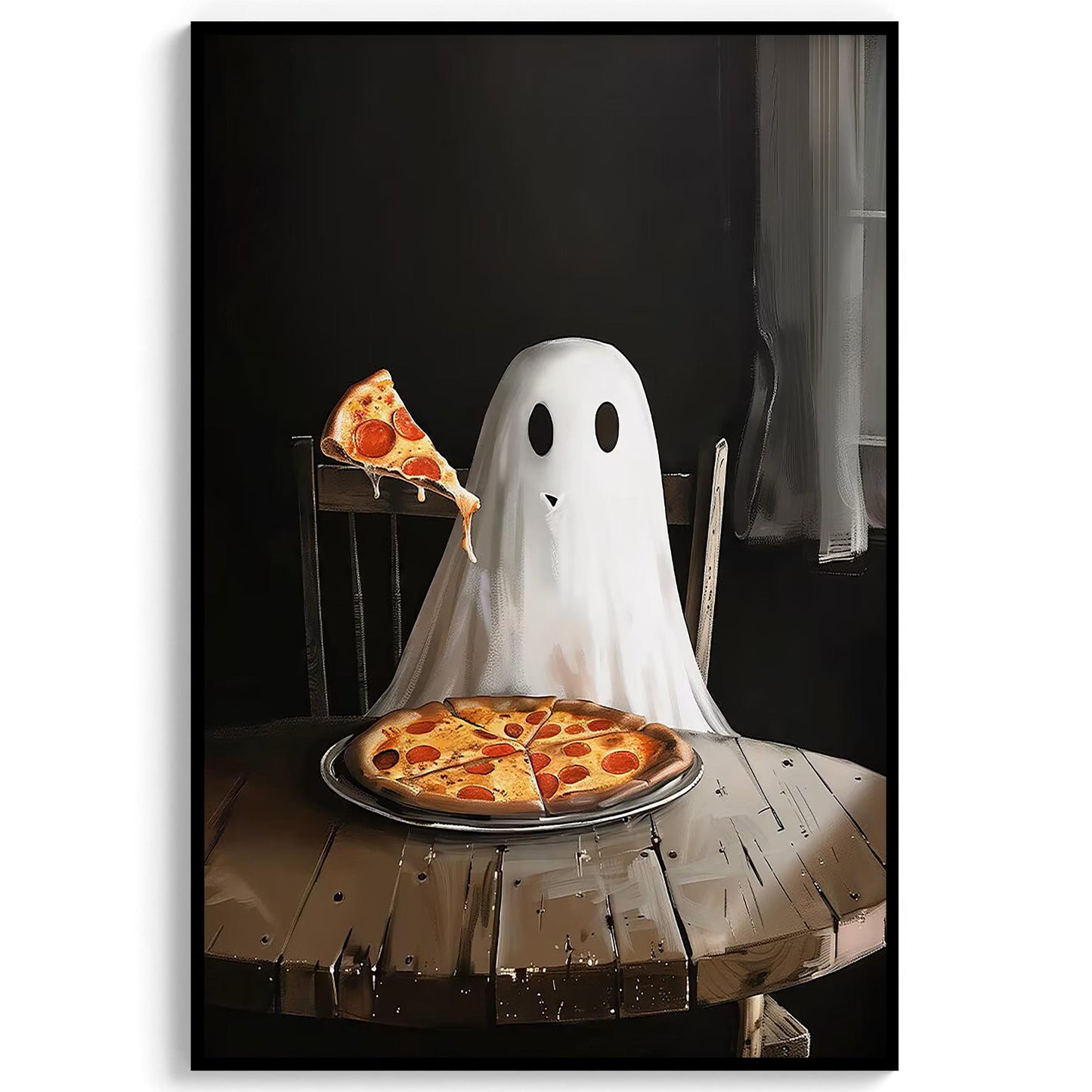 Pizza Ghost Halloween Art Print, Spooky Academia Wall Decor