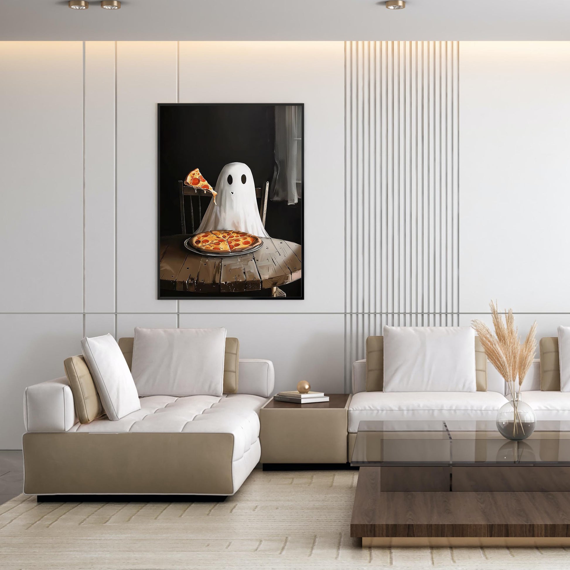 Pizza Ghost Halloween Art Print, Spooky Academia Wall Decor