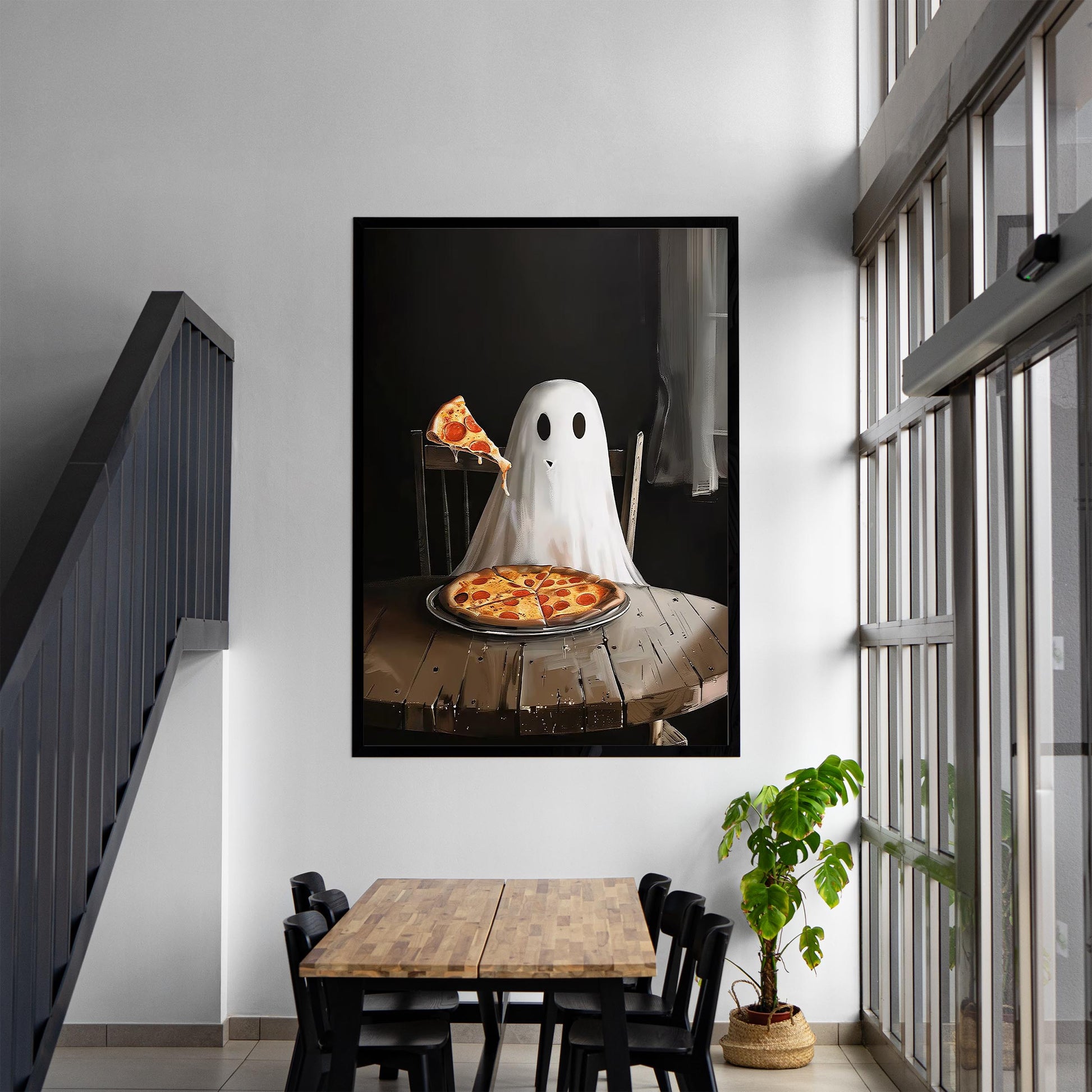 Pizza Ghost Halloween Art Print, Spooky Academia Wall Decor