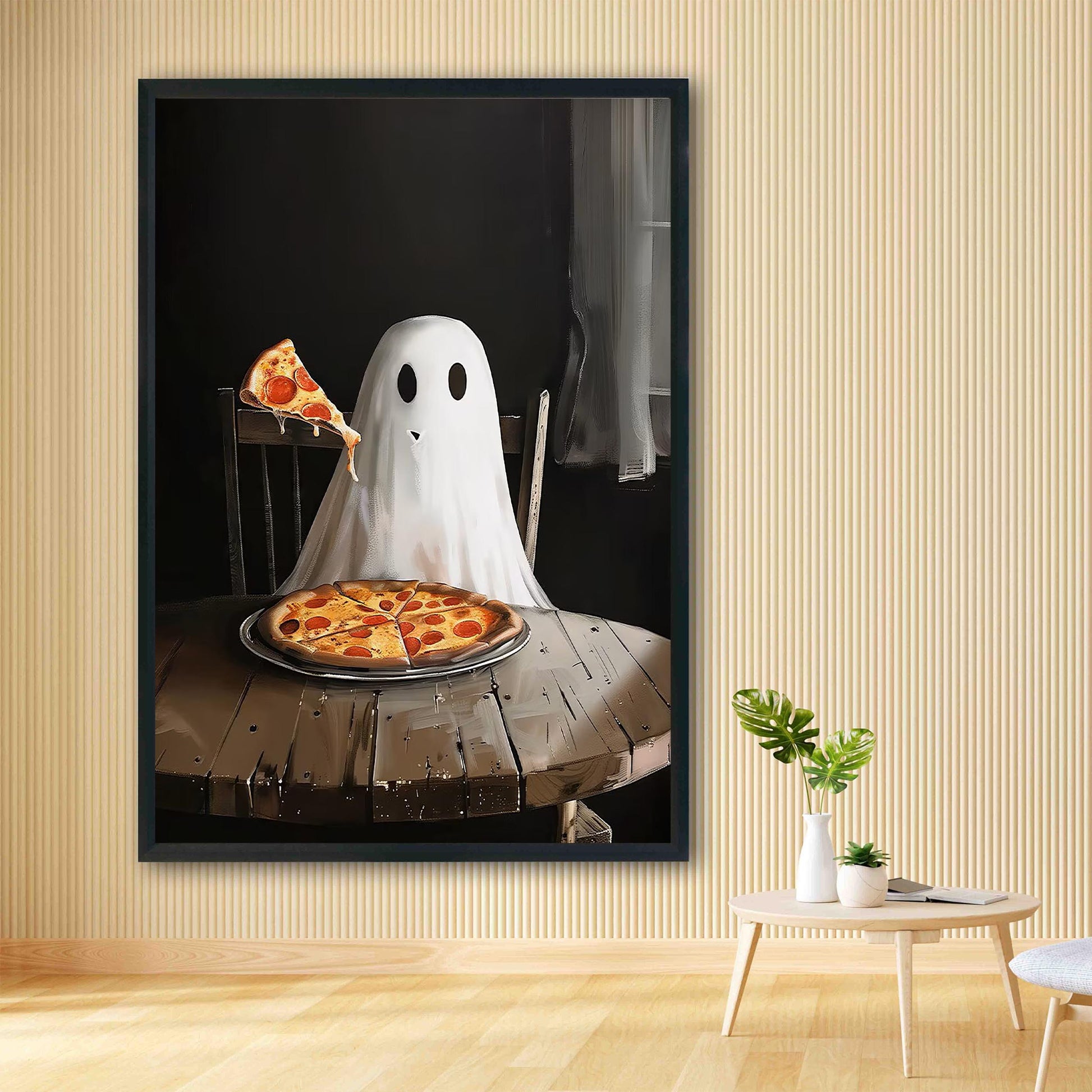 Pizza Ghost Halloween Art Print, Spooky Academia Wall Decor