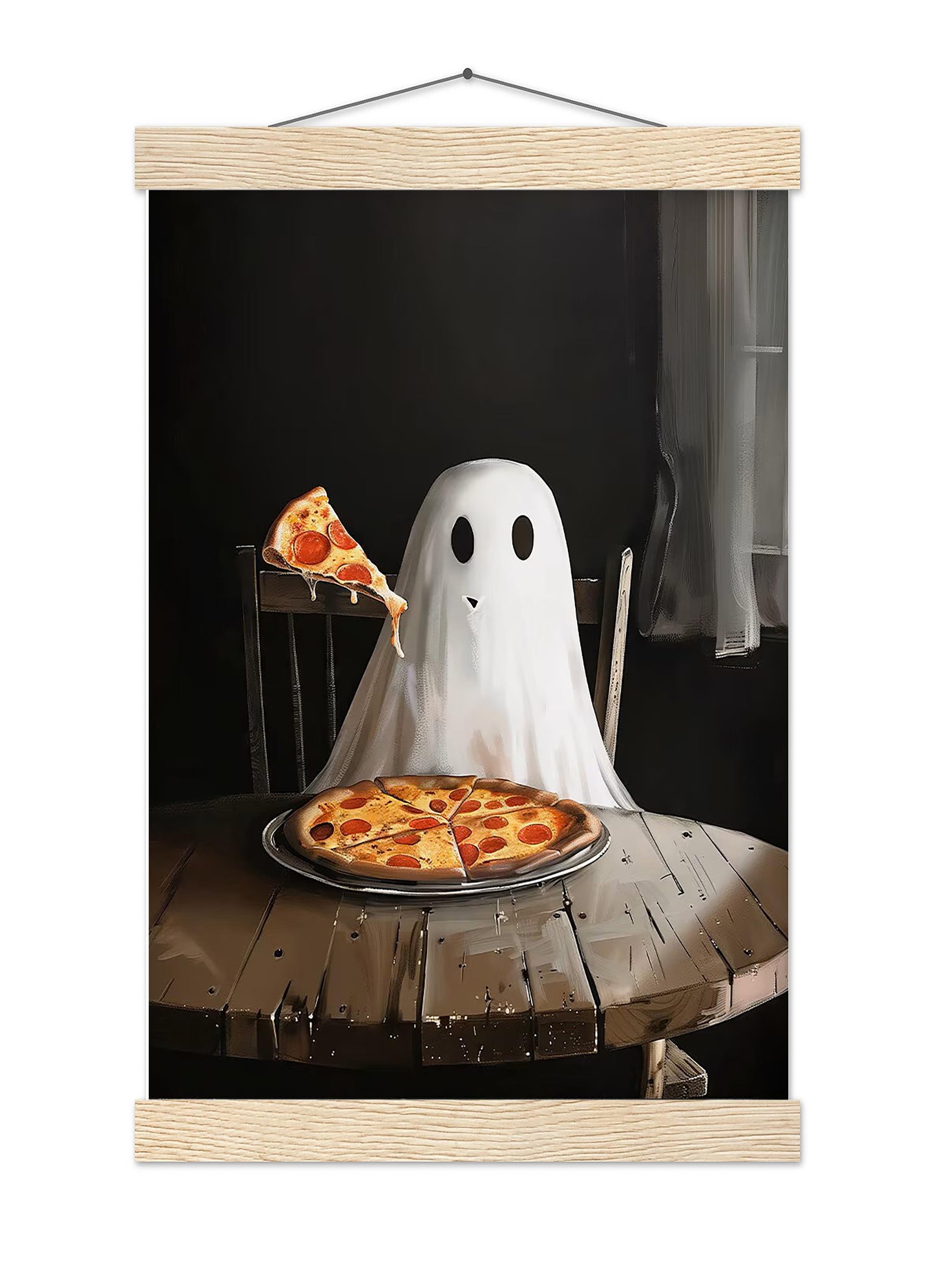 Pizza Ghost Halloween Art Print, Spooky Academia Wall Decor