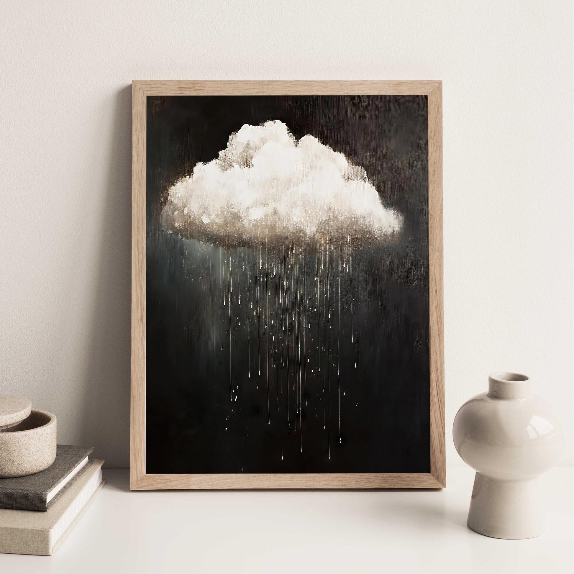 Rain Cloud Oil Painting, Vintage Dark Academia Wall Art