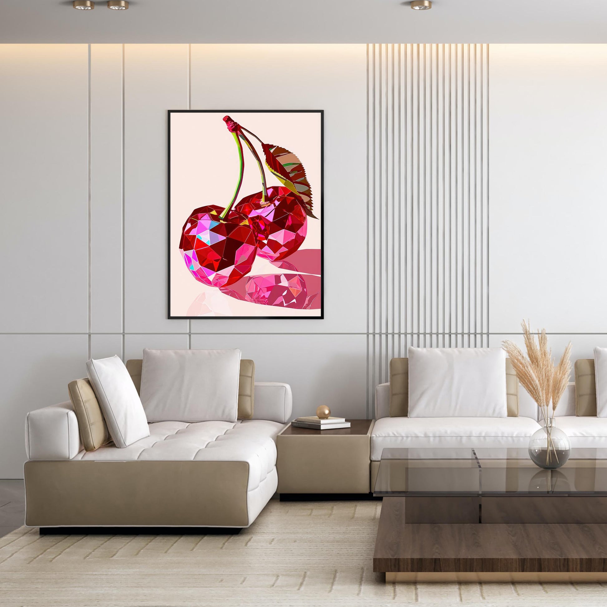 Retro Cherries Art Print, Pink Preppy Dorm Decor