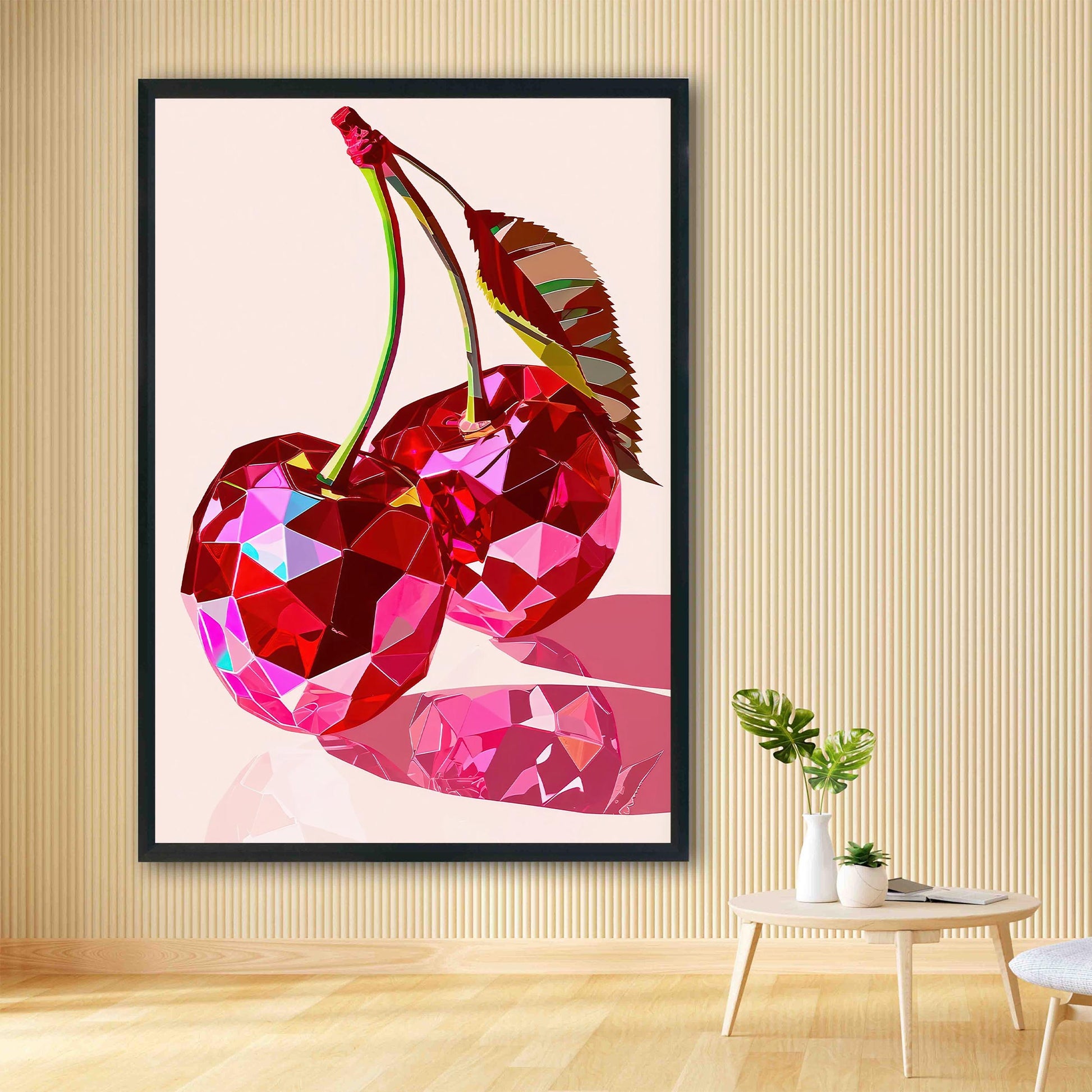 Retro Cherries Art Print, Pink Preppy Dorm Decor