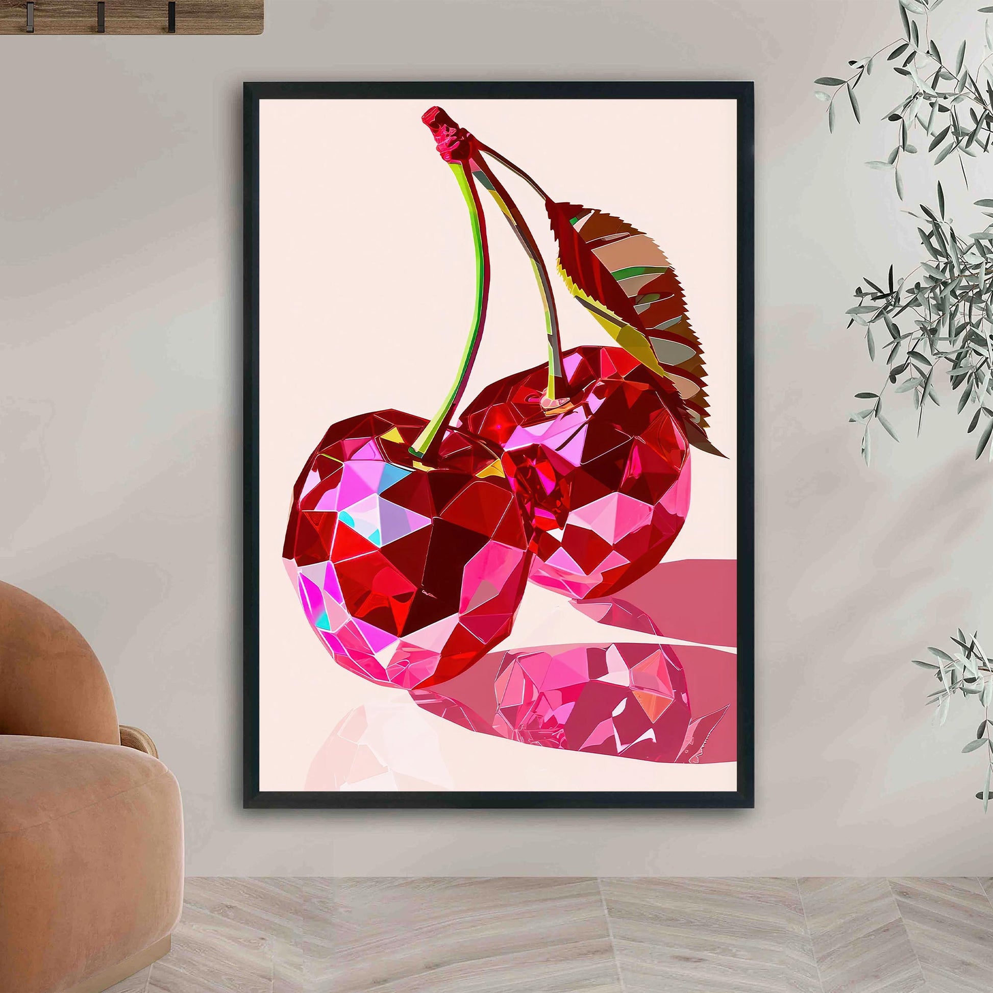 Retro Cherries Art Print, Pink Preppy Dorm Decor