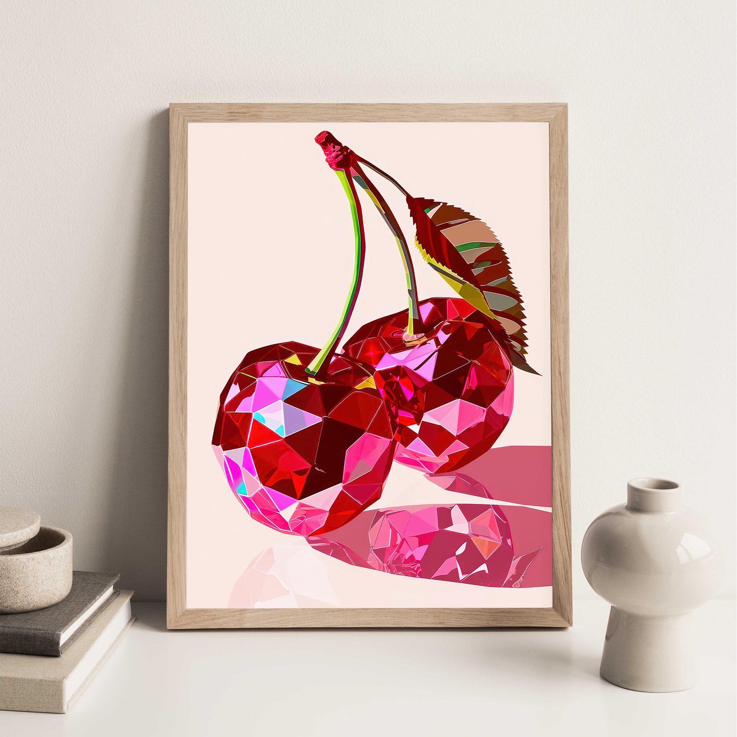 Retro Cherries Art Print, Pink Preppy Dorm Decor