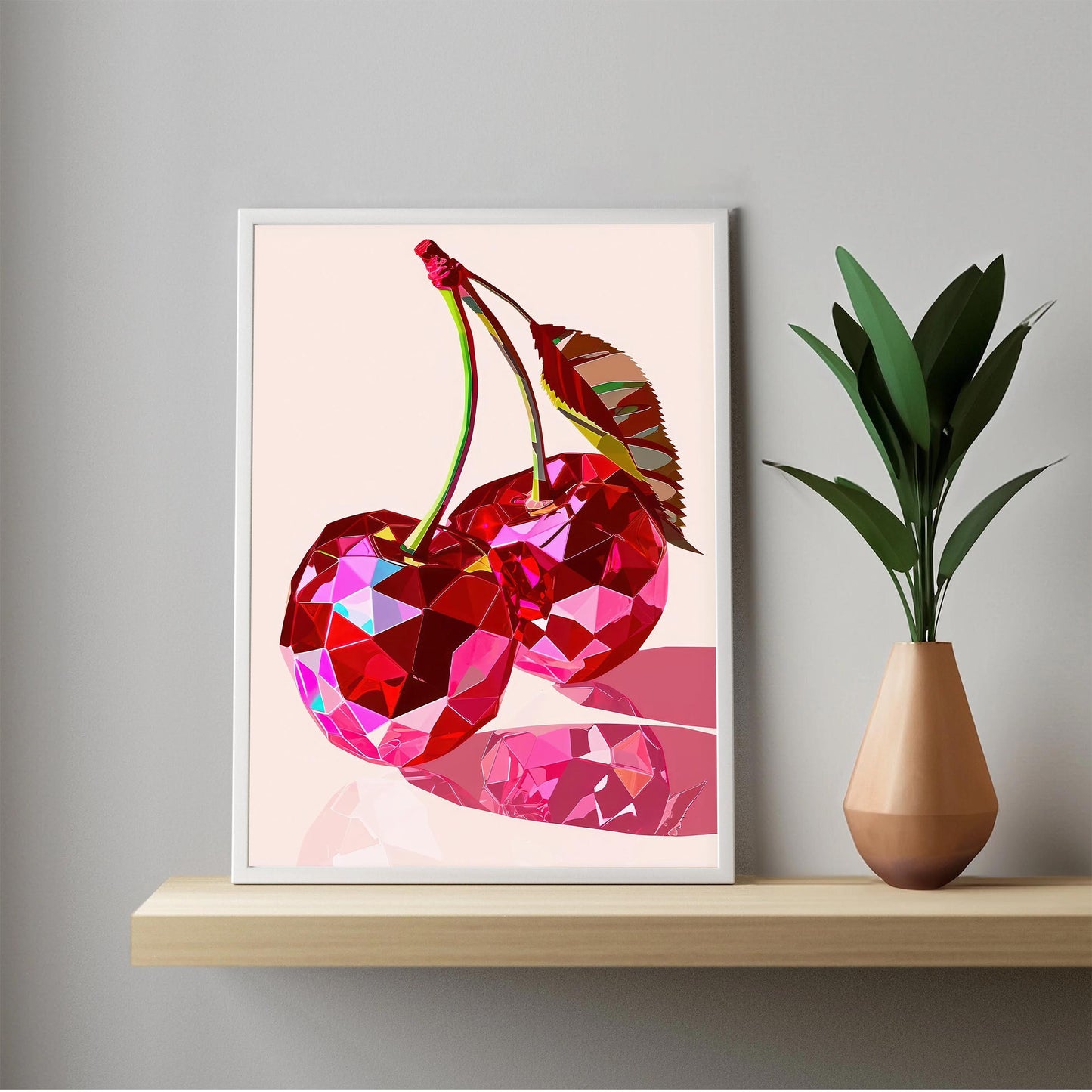 Retro Cherries Art Print, Pink Preppy Dorm Decor