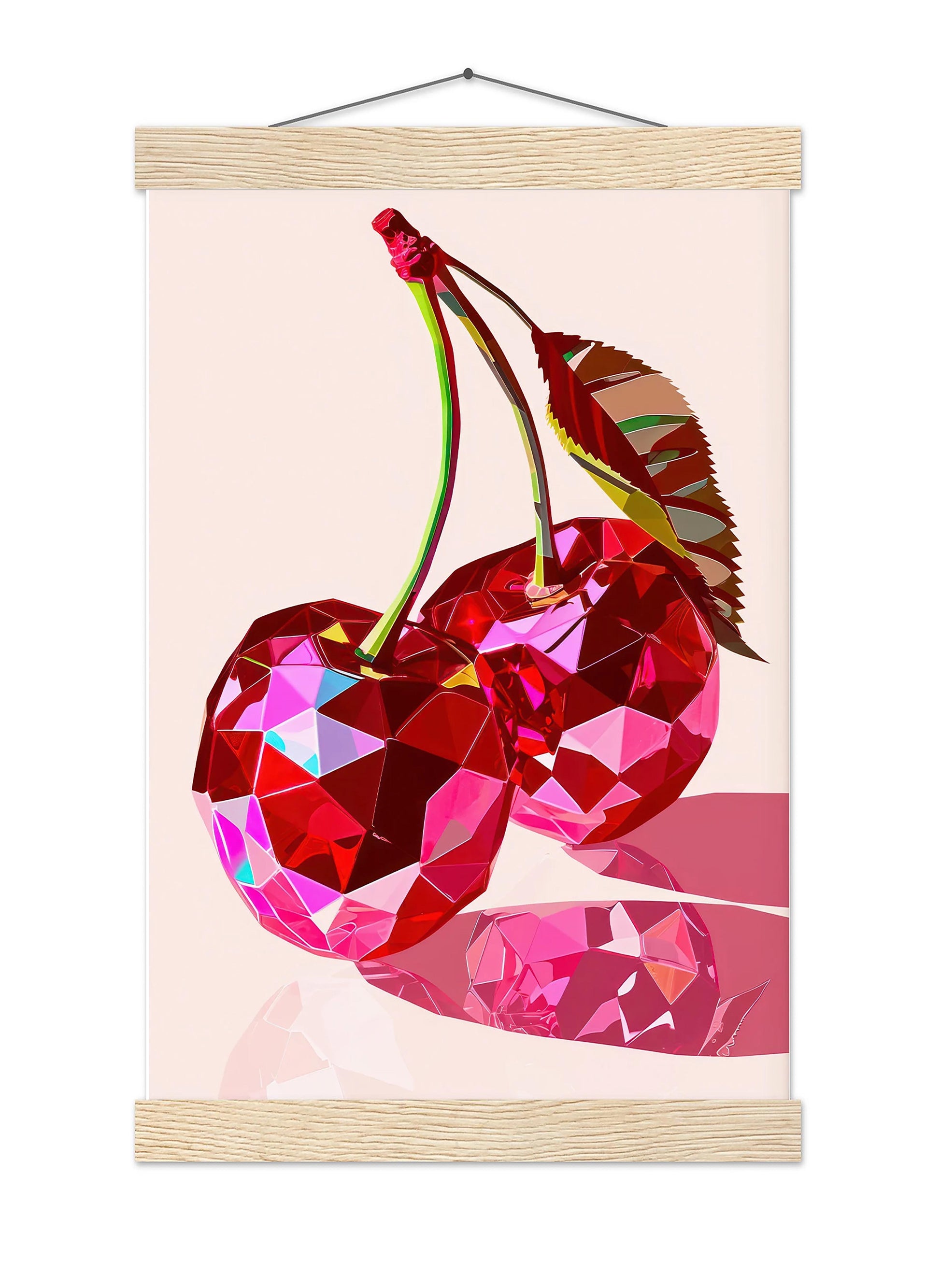 Retro Cherries Art Print, Pink Preppy Dorm Decor