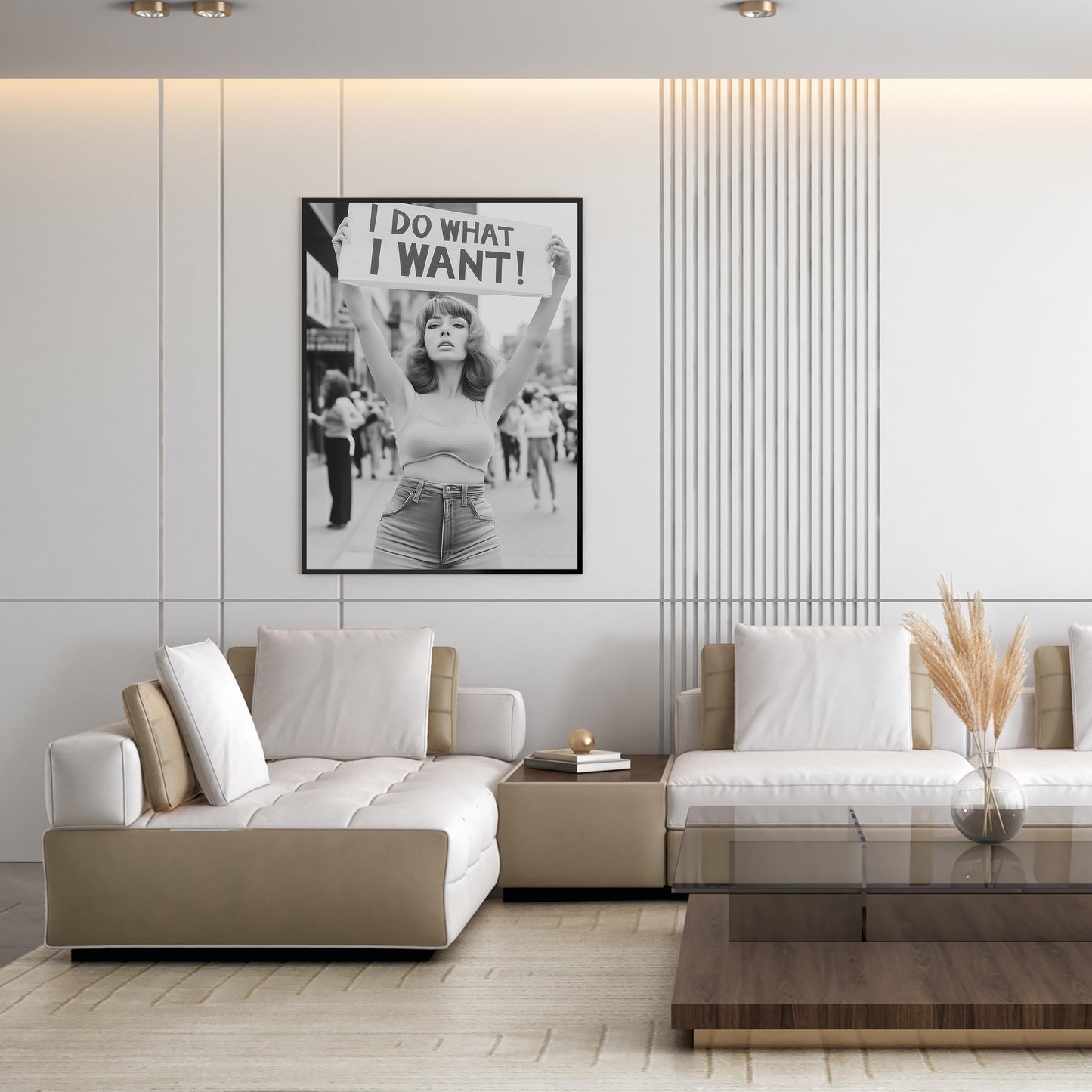Retro Feminist Protest Print, I Do What I Want Wall Art, Vintage Woman Protesting For Rights Poster