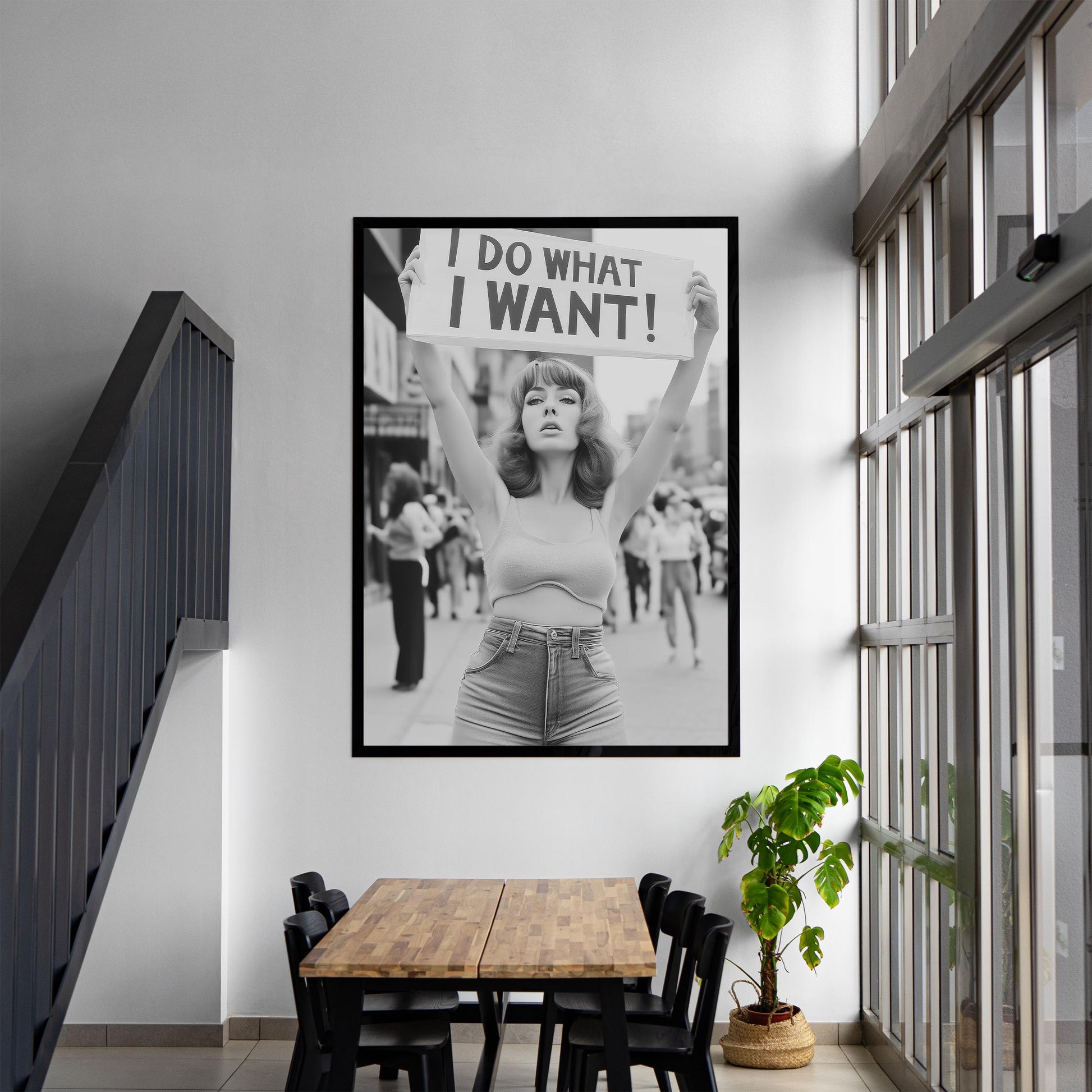 Retro Feminist Protest Print, I Do What I Want Wall Art, Vintage Woman Protesting For Rights Poster