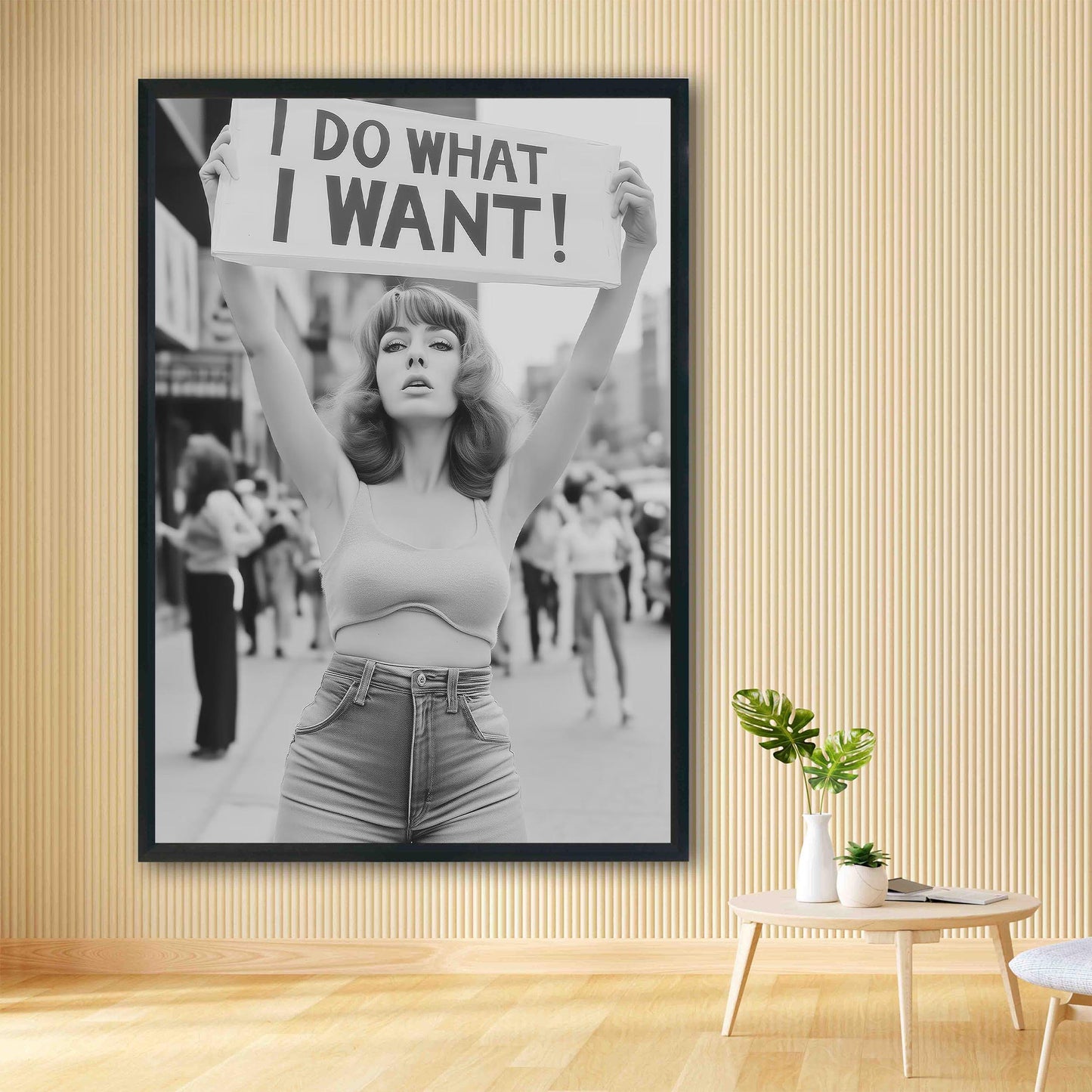Retro Feminist Protest Print, I Do What I Want Wall Art, Vintage Woman Protesting For Rights Poster