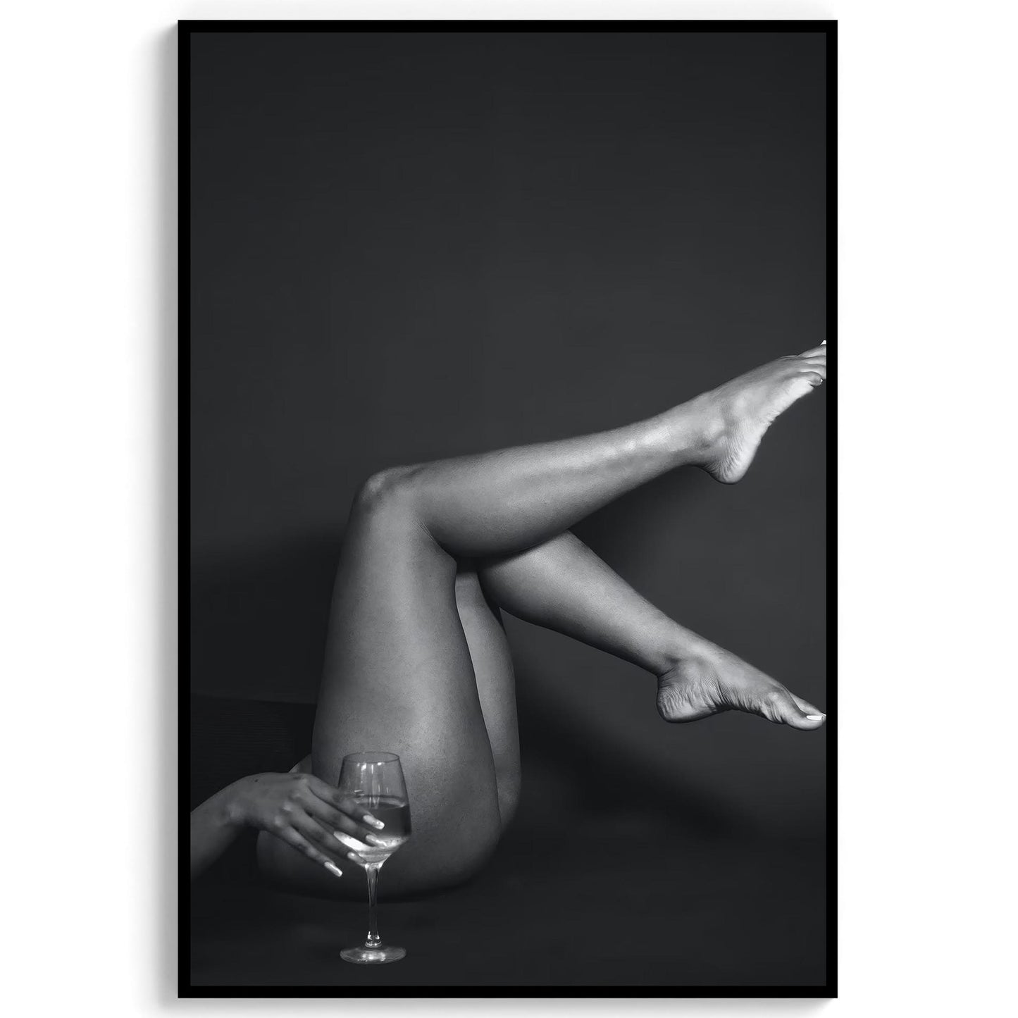 Retro Woman with Wine Print Bar Cart Print, Chic Fashion Decor - Black and White Photography