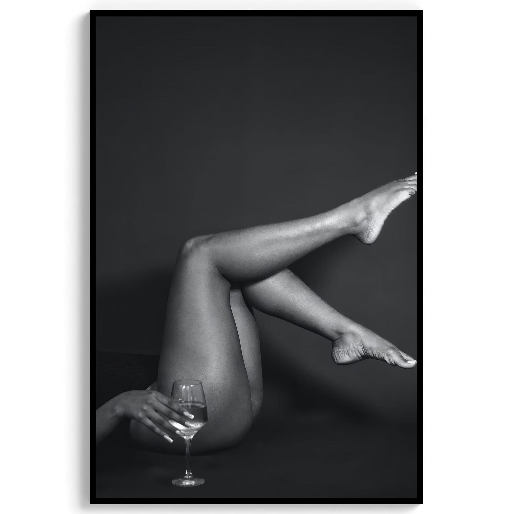 Retro Woman with Wine Print Bar Cart Print, Chic Fashion Decor - Black and White Photography