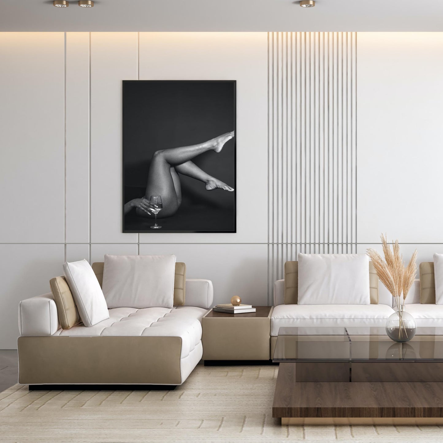 Retro Woman with Wine Print Bar Cart Print, Chic Fashion Decor - Black and White Photography