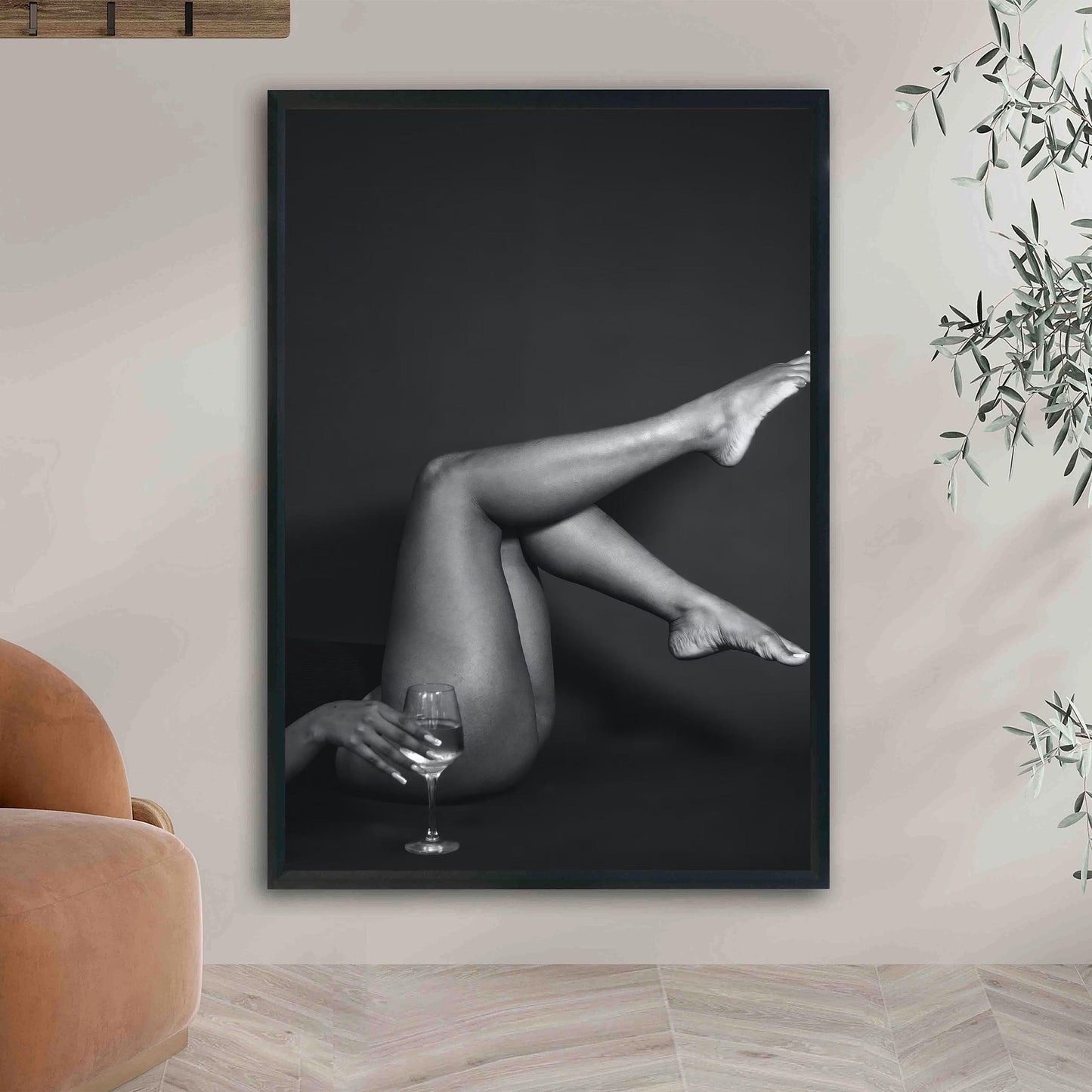 Retro Woman with Wine Print Bar Cart Print, Chic Fashion Decor - Black and White Photography