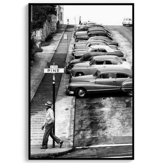 San Francisco 1950s Print Pine Street Vintage Photography, Retro Wall Decor - Black and White Wall Art