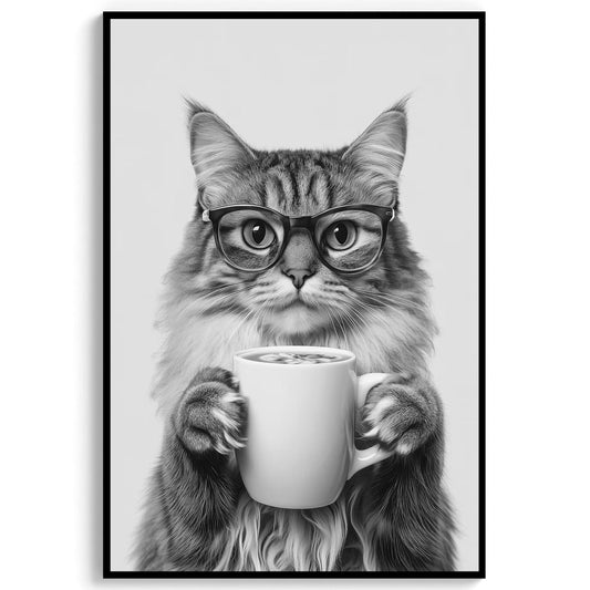 Siberian Cat Coffee Print Funny Kitty Poster, Kitchen Decor