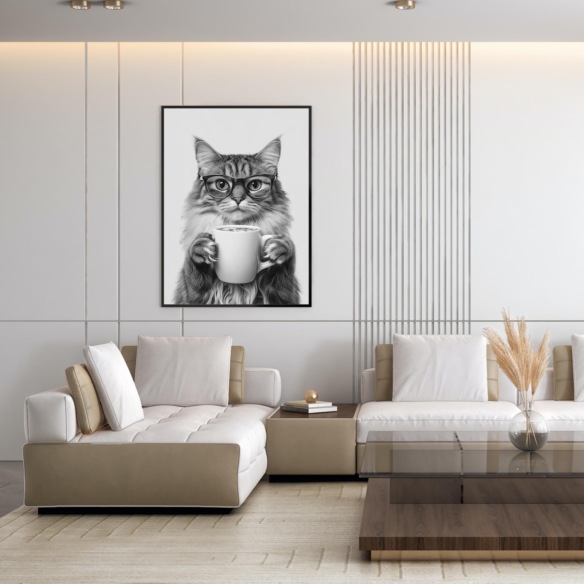 Siberian Cat Coffee Print Funny Kitty Poster, Kitchen Decor