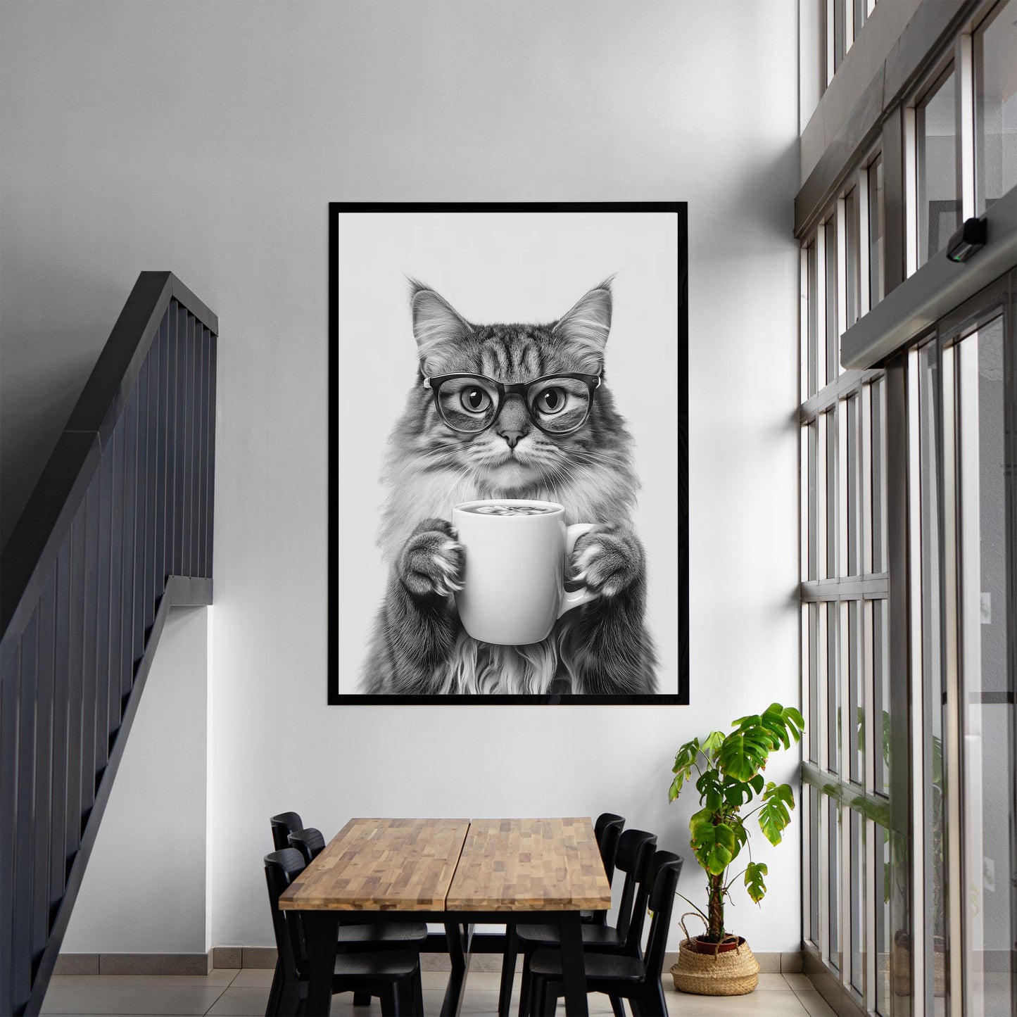 Siberian Cat Coffee Print Funny Kitty Poster, Kitchen Decor