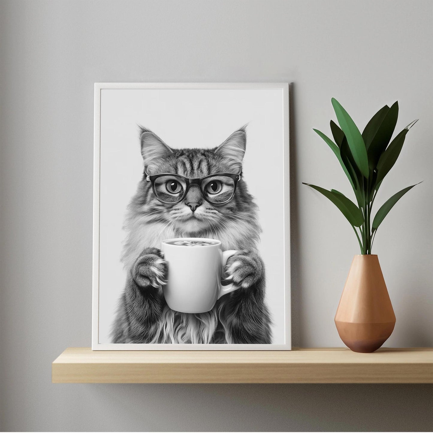 Siberian Cat Coffee Print Funny Kitty Poster, Kitchen Decor