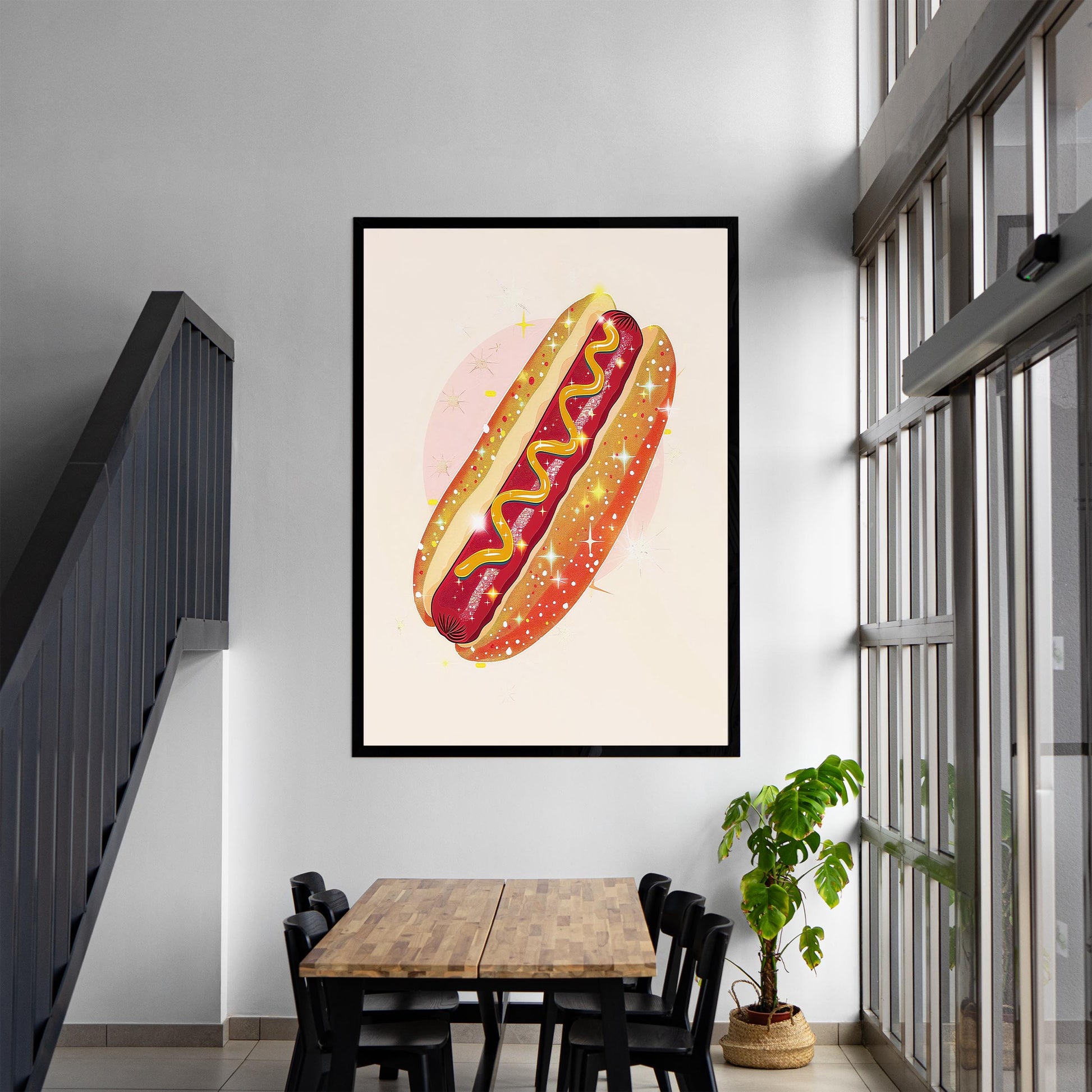 Sparkle Hot Dog Art Print, Trendy Kitchen Wall Decor
