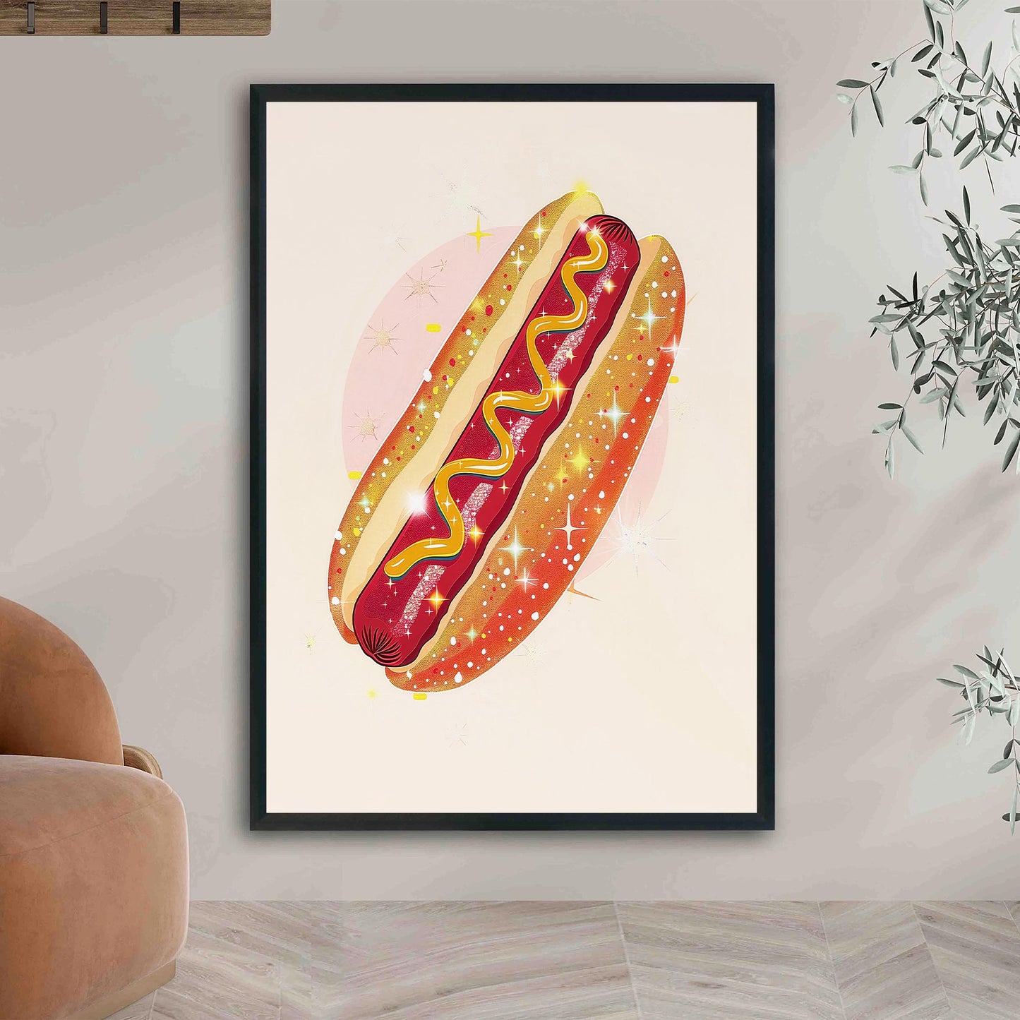 Sparkle Hot Dog Art Print, Trendy Kitchen Wall Decor