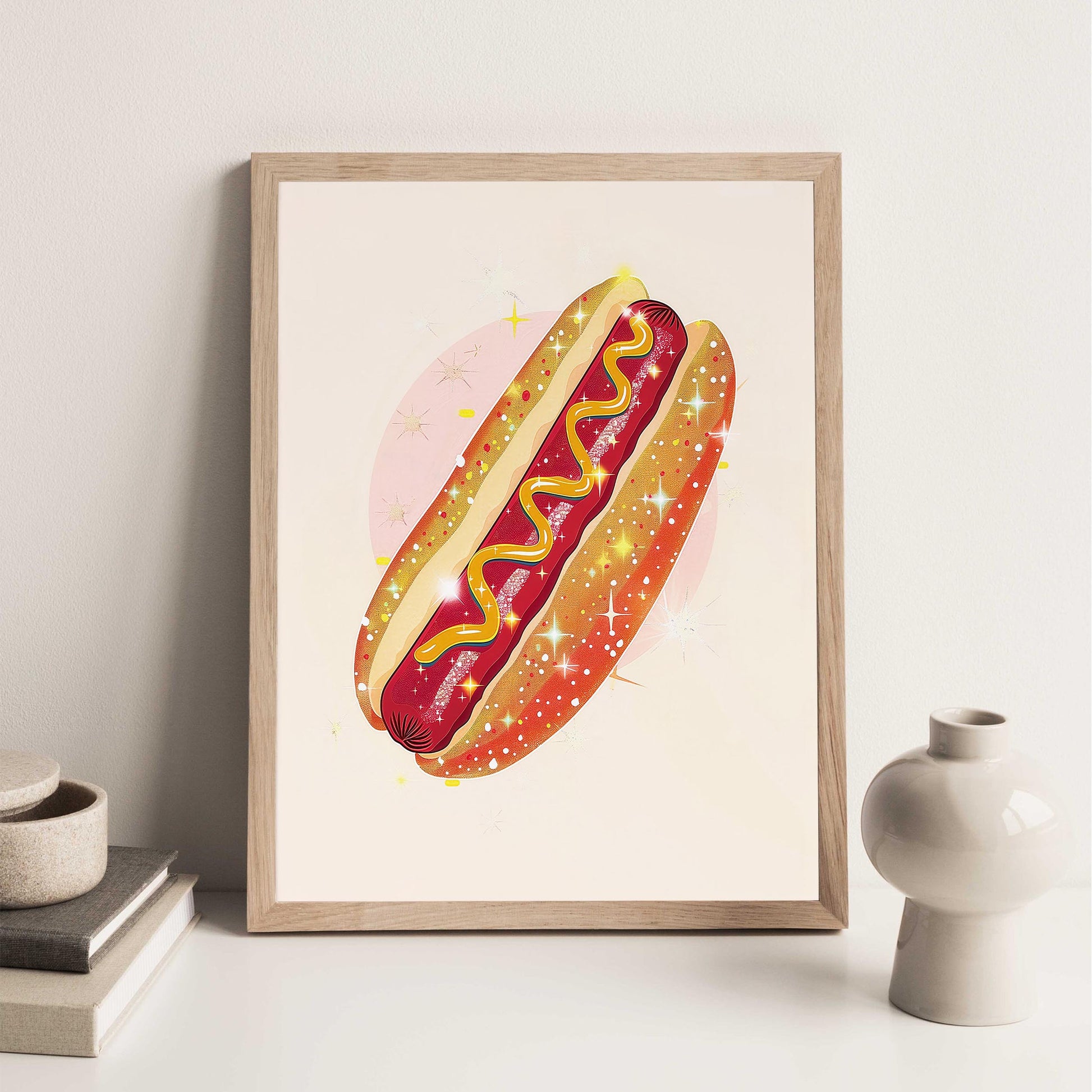 Sparkle Hot Dog Art Print, Trendy Kitchen Wall Decor