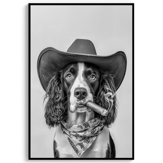 Springer Spaniel Cowboy Wall Art Western Dog Print, Vintage Spaniel Poster, Retro Dog Decor,