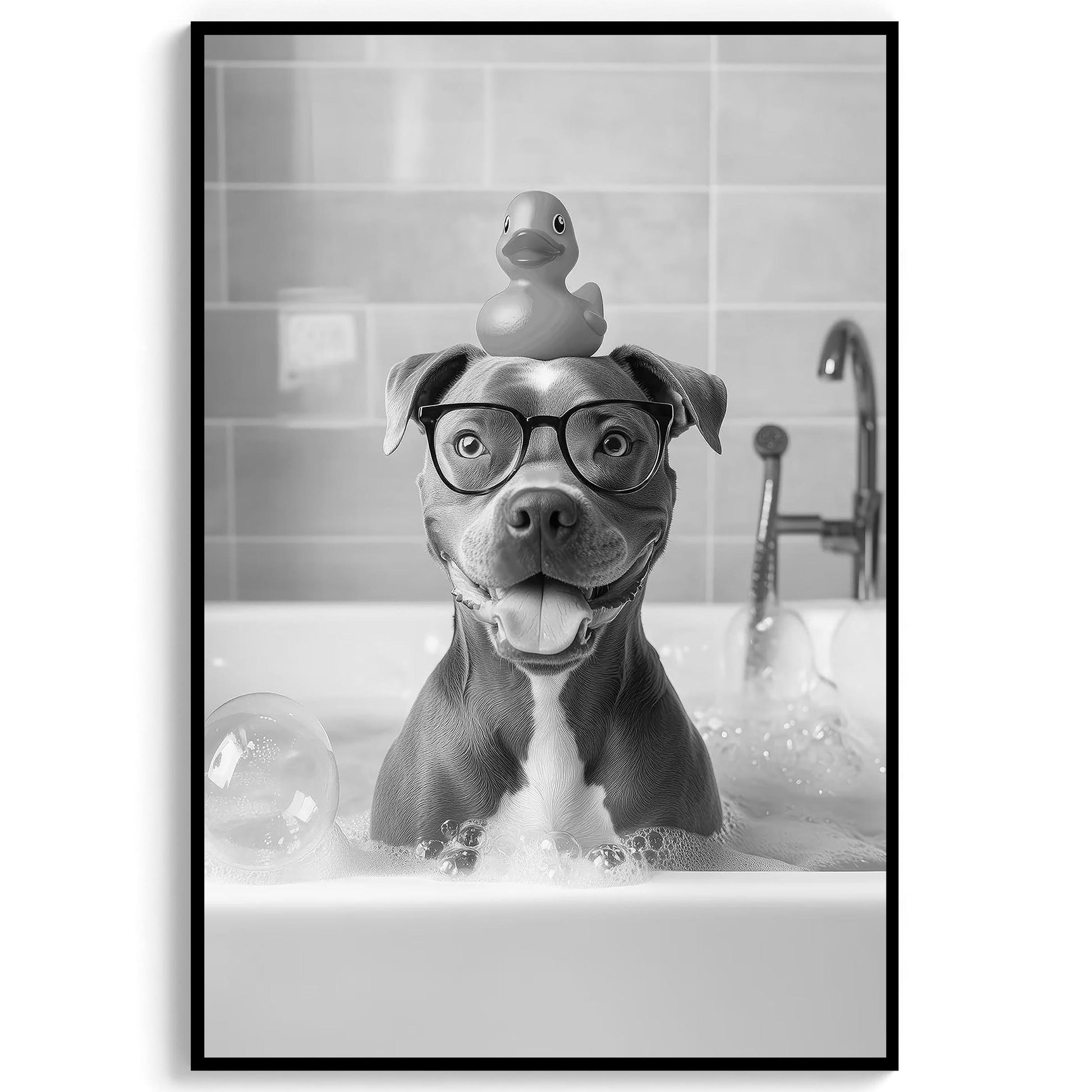 Staffy Bull Terrier Bath Wall Art, Dog In Bathtub Poster, Funny Dog Art, Bathroom Wall Decor - B