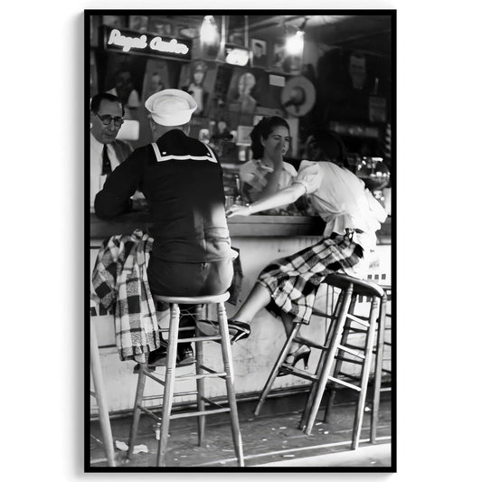 Vintage Bar Photography Woman and Sailor Print, Bar Cart Decor, Retro Wall Decor - Black and White Wall Art