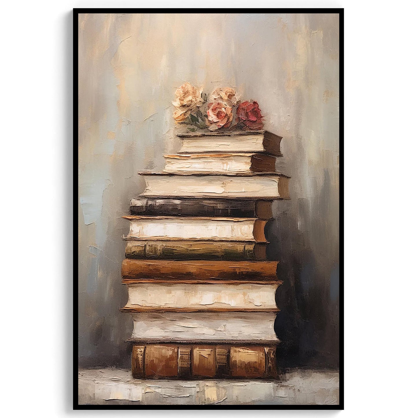 Vintage Books Oil Painting Print Academia Wall Art