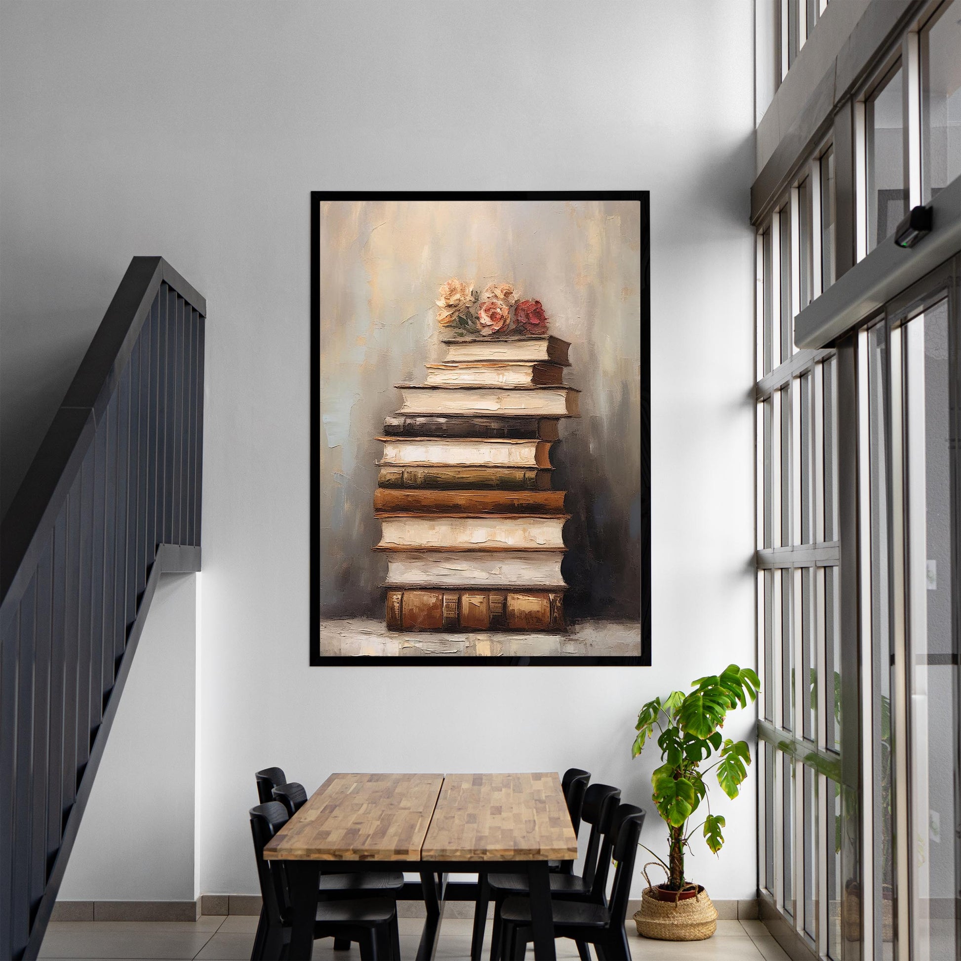Vintage Books Oil Painting Print Academia Wall Art