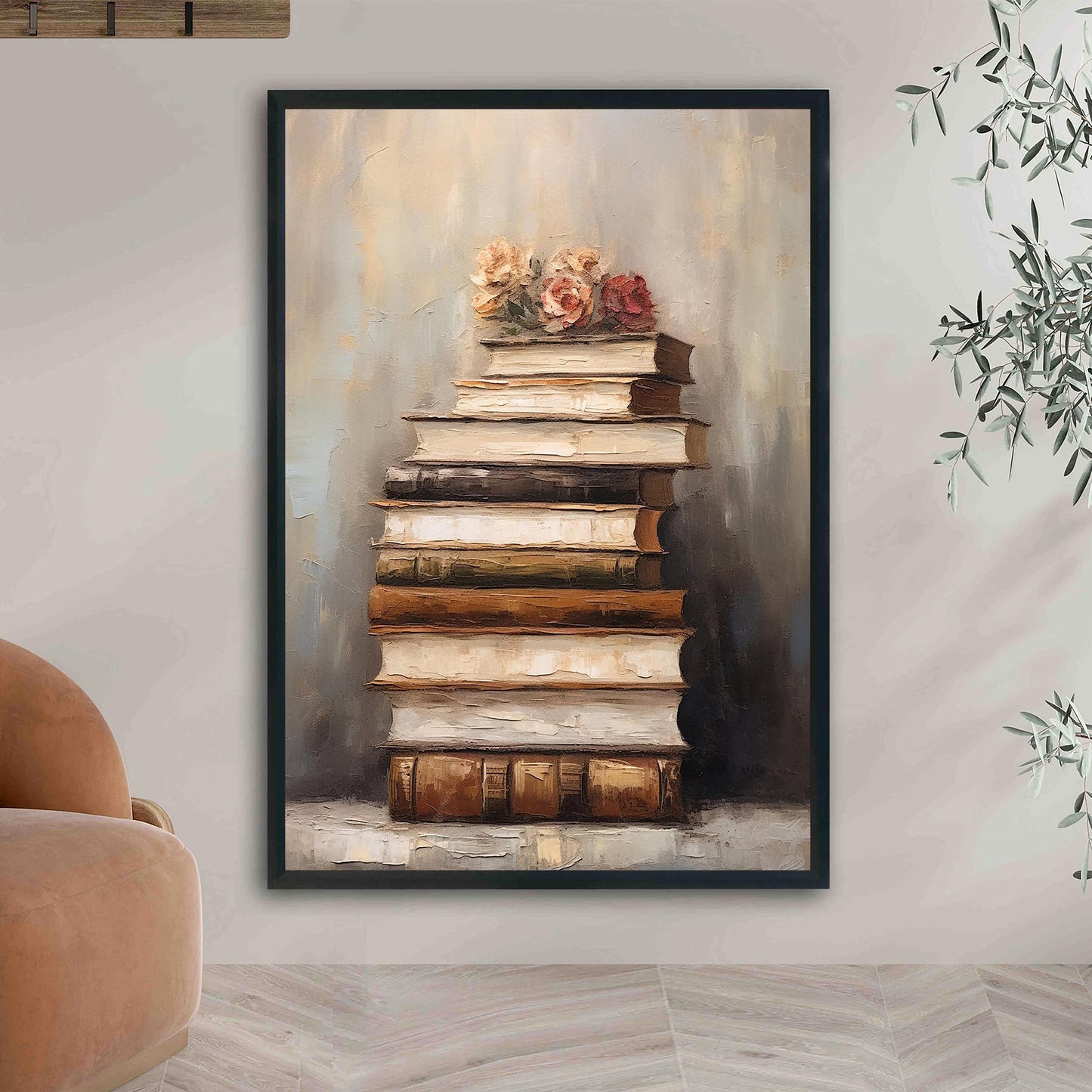 Vintage Books Oil Painting Print Academia Wall Art