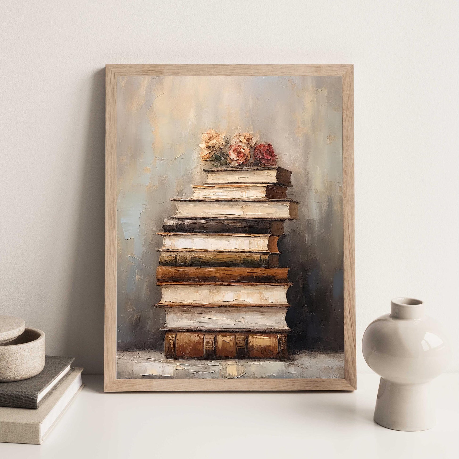 Vintage Books Oil Painting Print Academia Wall Art